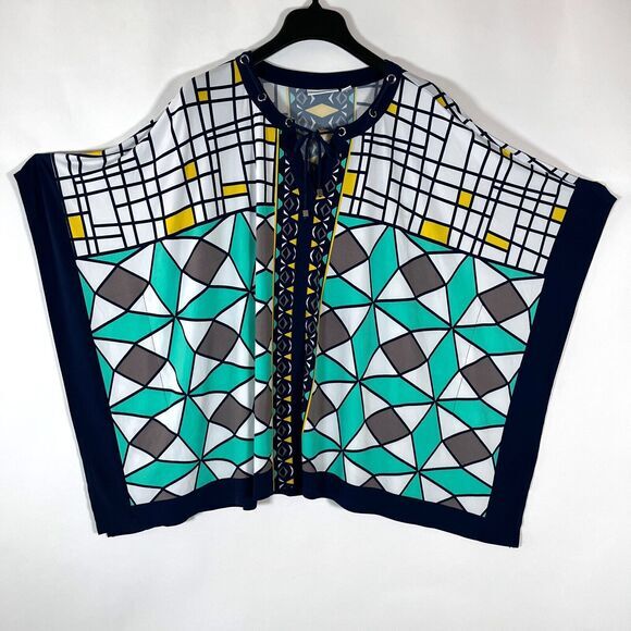 Susan Graver Poncho Kaftan Kimono Top Size XL Bright‎ Colorful Geometric Relaxed - Picture 1 of 11